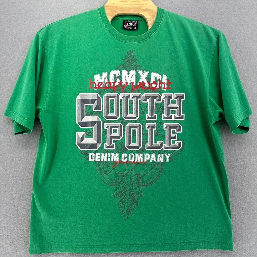 1999 South‎ Pole Denim Company T-Shirt Short Sleeve Green XL USA Baggy Loose VTG